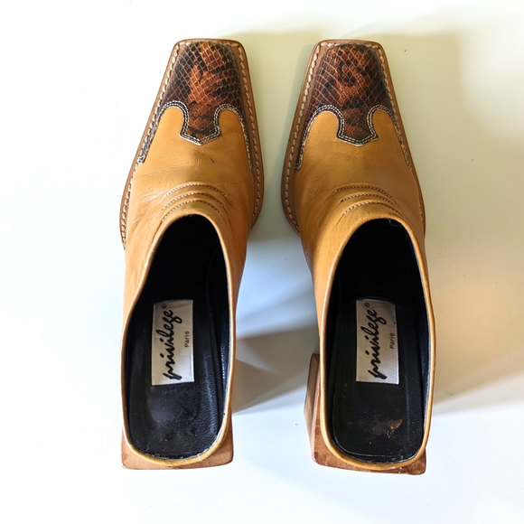 Two Tone Genuine Leather Heeled Western Mules - Picture 2 of 6